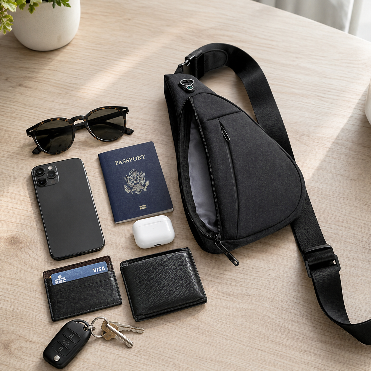 Travelminded Anti-Diefstal Draagtas l Hou je telefoon, paspoort en portefeuille veilig dichtbij op reis.